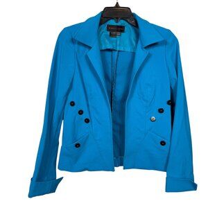 Nina McLemore Blazer Womens 0 Blue Open Front USA Stretch Cotton Blend Career